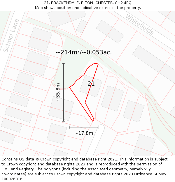 21, BRACKENDALE, ELTON, CHESTER, CH2 4PQ: Plot and title map