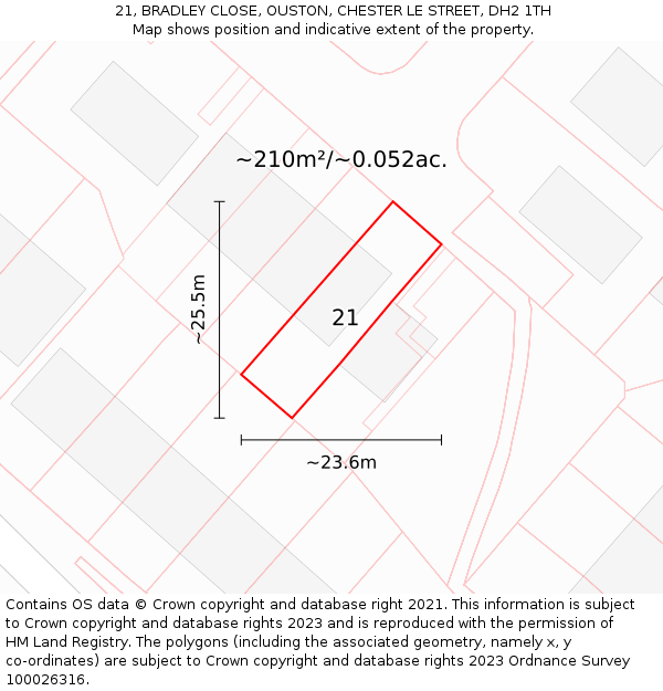 21, BRADLEY CLOSE, OUSTON, CHESTER LE STREET, DH2 1TH: Plot and title map