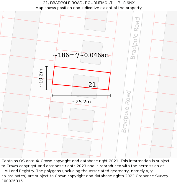 21, BRADPOLE ROAD, BOURNEMOUTH, BH8 9NX: Plot and title map