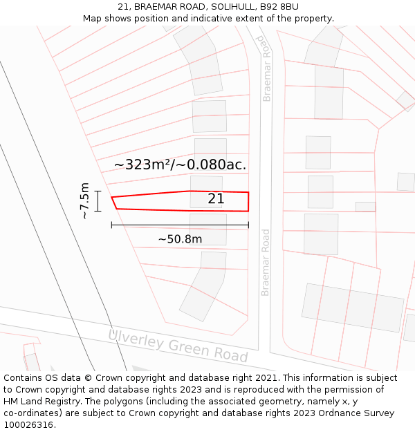 21, BRAEMAR ROAD, SOLIHULL, B92 8BU: Plot and title map