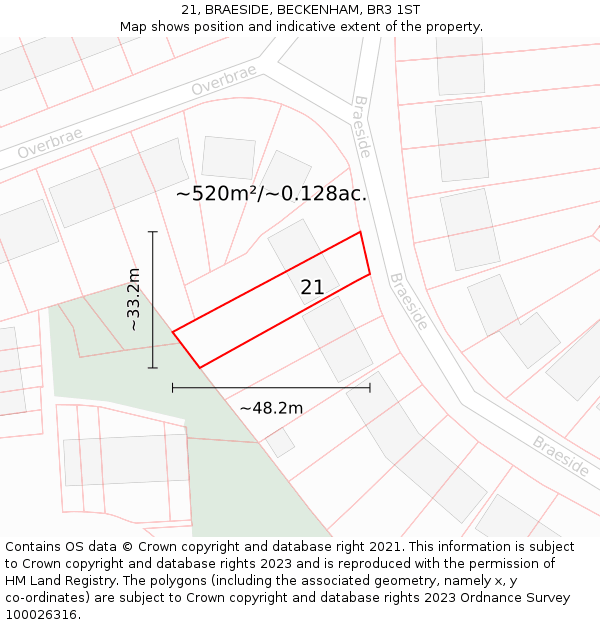 21, BRAESIDE, BECKENHAM, BR3 1ST: Plot and title map