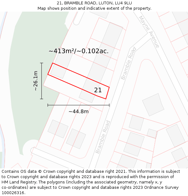 21, BRAMBLE ROAD, LUTON, LU4 9LU: Plot and title map