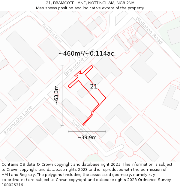 21, BRAMCOTE LANE, NOTTINGHAM, NG8 2NA: Plot and title map