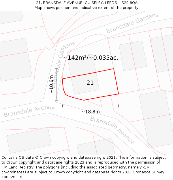 21, BRANSDALE AVENUE, GUISELEY, LEEDS, LS20 8QA: Plot and title map