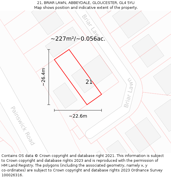 21, BRIAR LAWN, ABBEYDALE, GLOUCESTER, GL4 5YU: Plot and title map