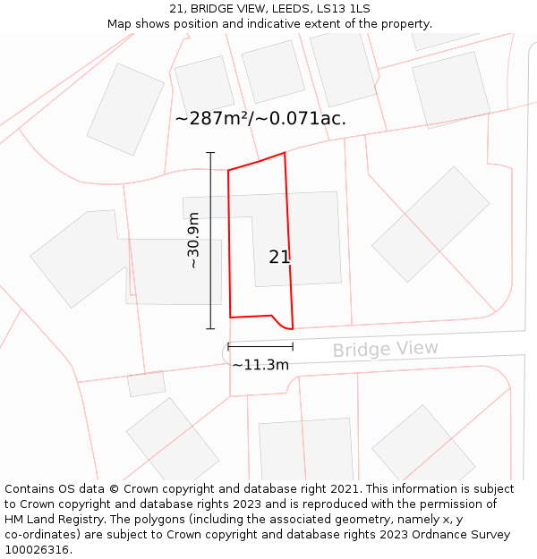 21, BRIDGE VIEW, LEEDS, LS13 1LS: Plot and title map