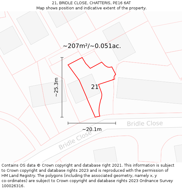 21, BRIDLE CLOSE, CHATTERIS, PE16 6AT: Plot and title map