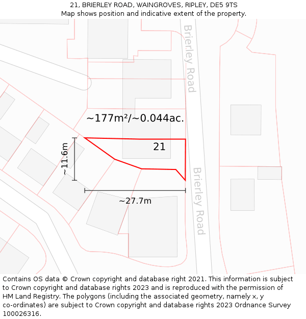 21, BRIERLEY ROAD, WAINGROVES, RIPLEY, DE5 9TS: Plot and title map