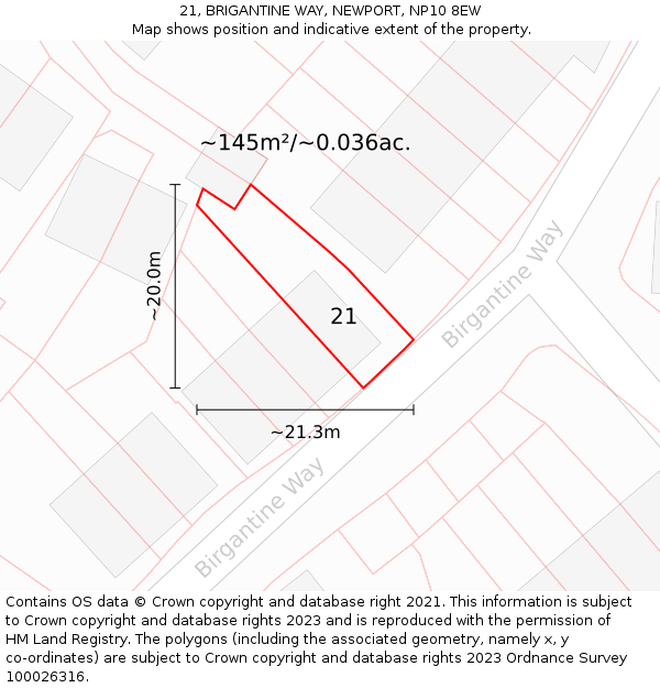 21, BRIGANTINE WAY, NEWPORT, NP10 8EW: Plot and title map