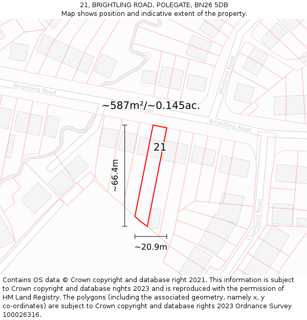 21, BRIGHTLING ROAD, POLEGATE, BN26 5DB: Plot and title map