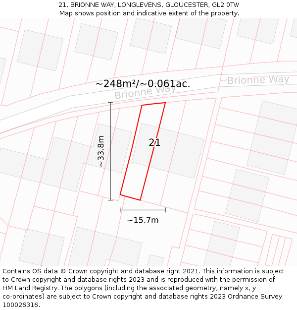 21, BRIONNE WAY, LONGLEVENS, GLOUCESTER, GL2 0TW: Plot and title map