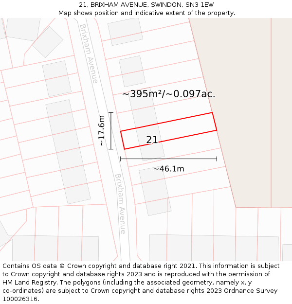 21, BRIXHAM AVENUE, SWINDON, SN3 1EW: Plot and title map