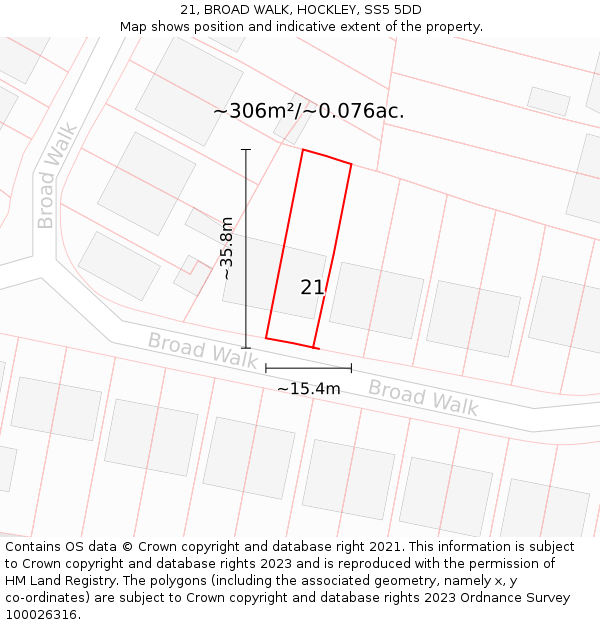 21, BROAD WALK, HOCKLEY, SS5 5DD: Plot and title map