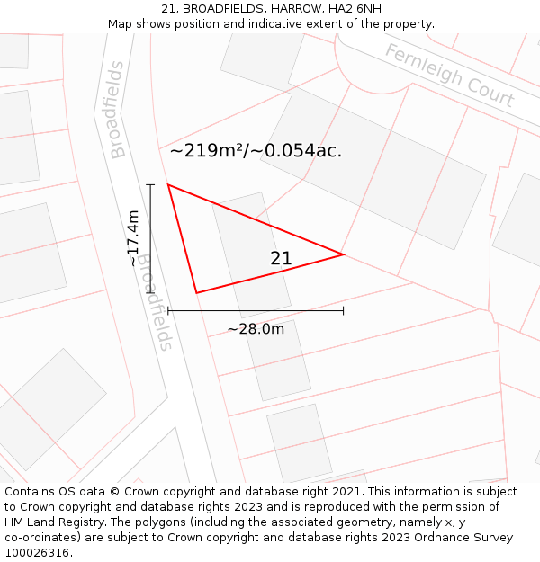 21, BROADFIELDS, HARROW, HA2 6NH: Plot and title map