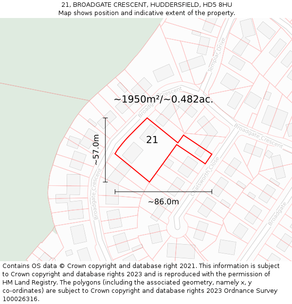 21, BROADGATE CRESCENT, HUDDERSFIELD, HD5 8HU: Plot and title map