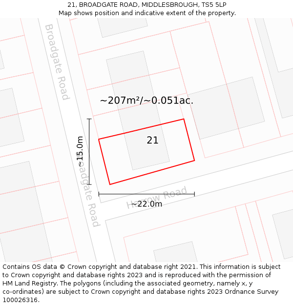 21, BROADGATE ROAD, MIDDLESBROUGH, TS5 5LP: Plot and title map