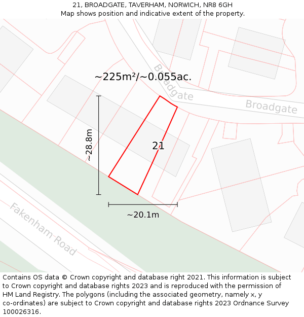 21, BROADGATE, TAVERHAM, NORWICH, NR8 6GH: Plot and title map