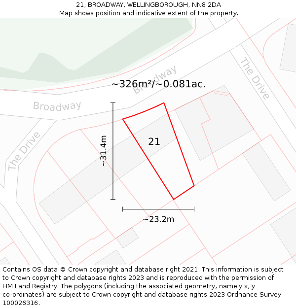 21, BROADWAY, WELLINGBOROUGH, NN8 2DA: Plot and title map