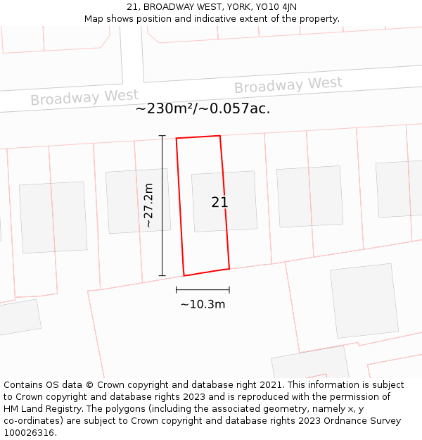 21, BROADWAY WEST, YORK, YO10 4JN: Plot and title map