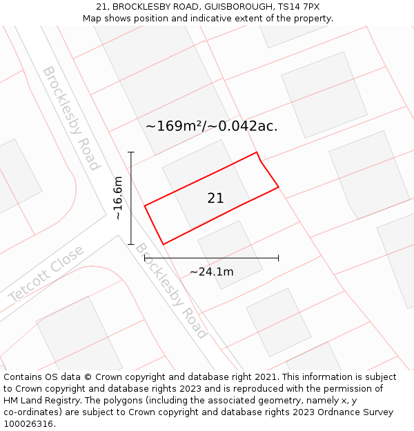 21, BROCKLESBY ROAD, GUISBOROUGH, TS14 7PX: Plot and title map