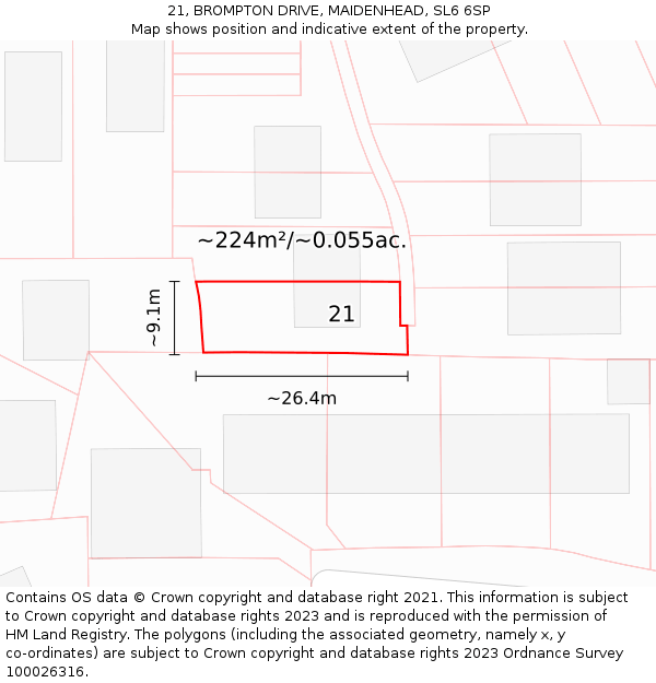 21, BROMPTON DRIVE, MAIDENHEAD, SL6 6SP: Plot and title map