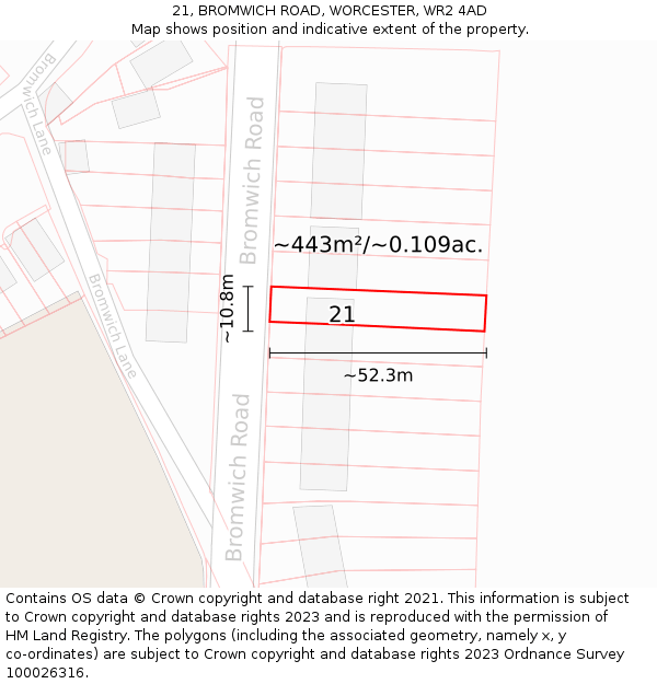 21, BROMWICH ROAD, WORCESTER, WR2 4AD: Plot and title map