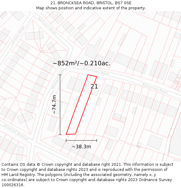 21, BRONCKSEA ROAD, BRISTOL, BS7 0SE: Plot and title map