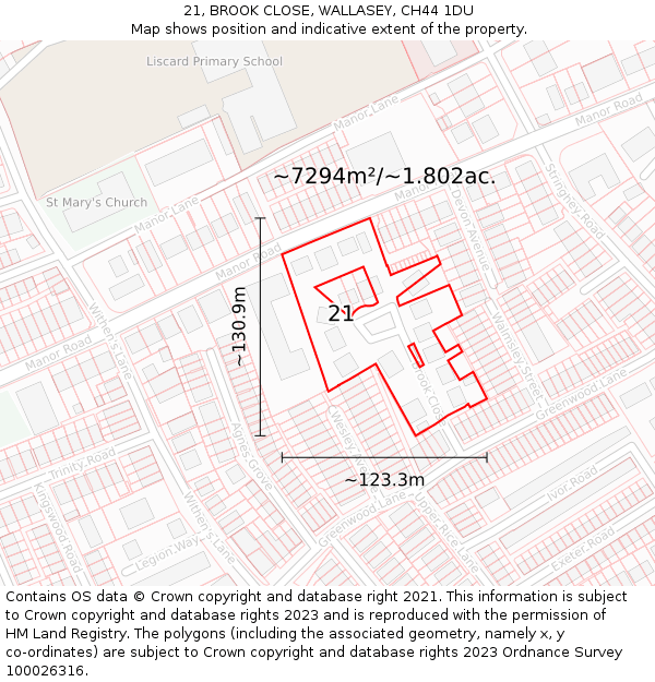 21, BROOK CLOSE, WALLASEY, CH44 1DU: Plot and title map
