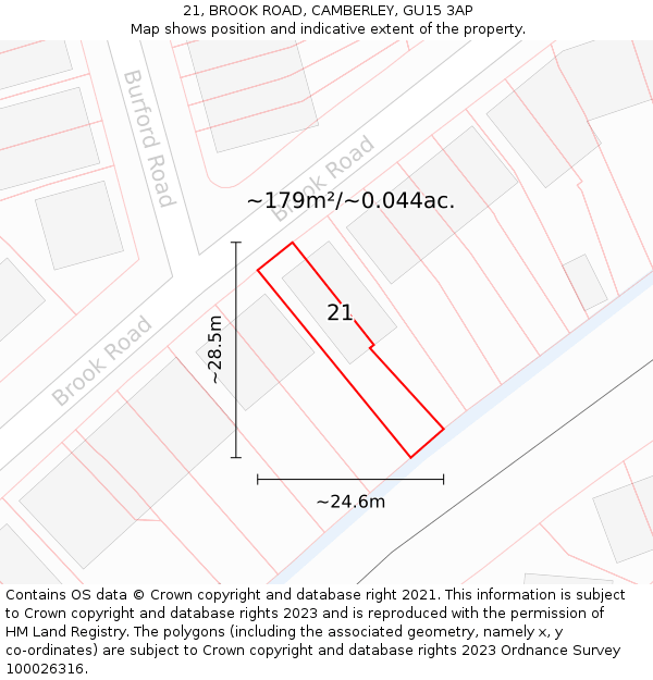 21, BROOK ROAD, CAMBERLEY, GU15 3AP: Plot and title map