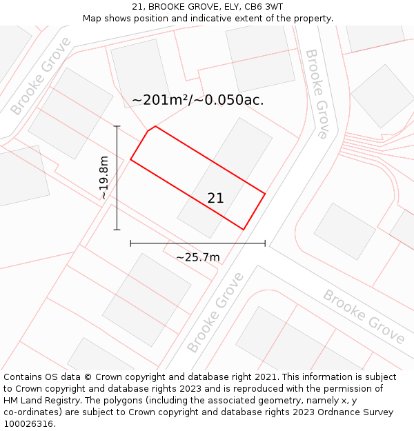 21, BROOKE GROVE, ELY, CB6 3WT: Plot and title map
