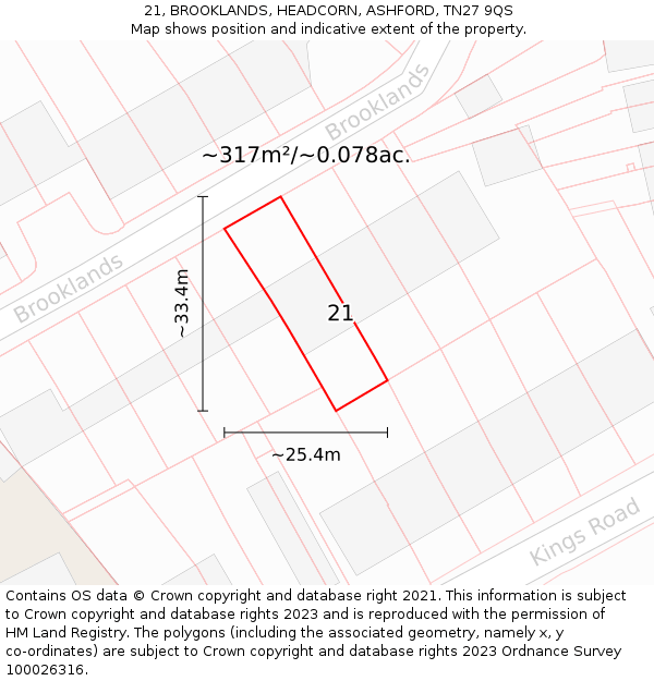21, BROOKLANDS, HEADCORN, ASHFORD, TN27 9QS: Plot and title map