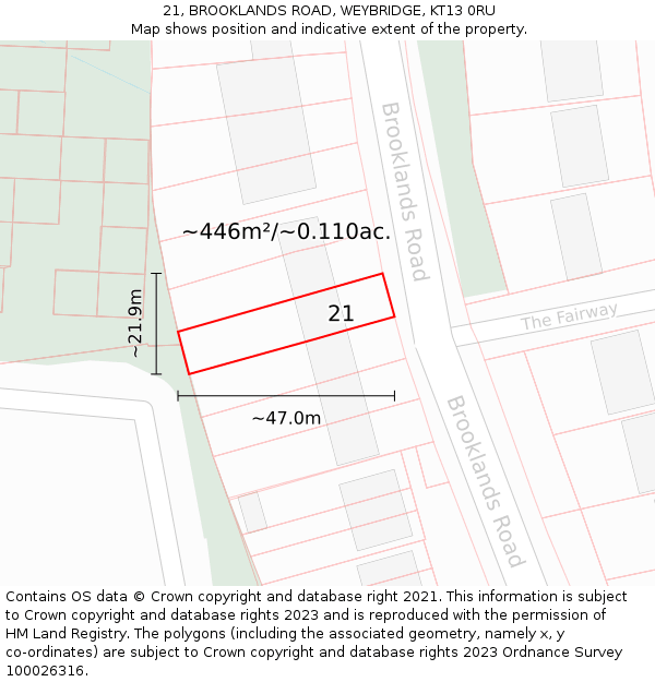 21, BROOKLANDS ROAD, WEYBRIDGE, KT13 0RU: Plot and title map