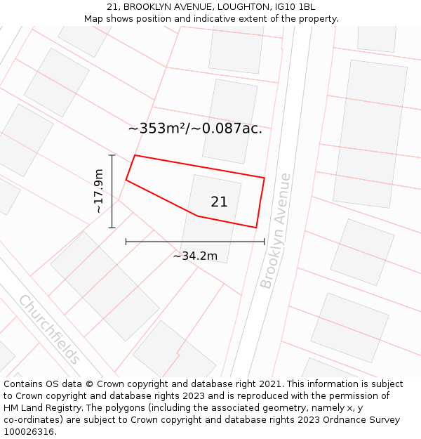 21, BROOKLYN AVENUE, LOUGHTON, IG10 1BL: Plot and title map