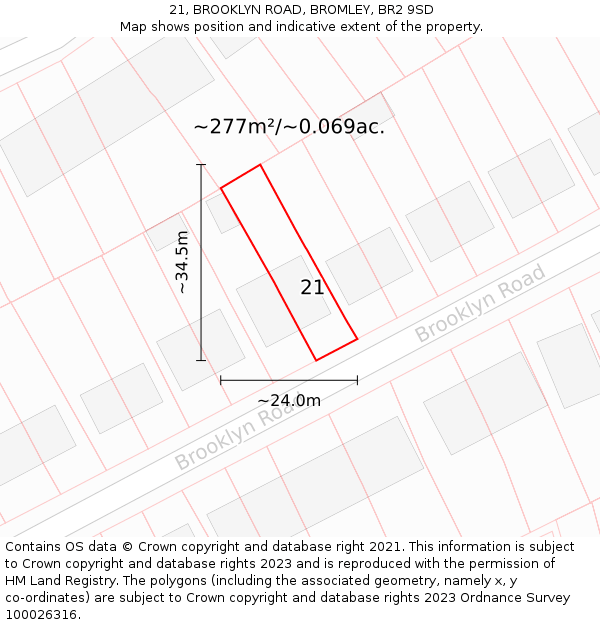 21, BROOKLYN ROAD, BROMLEY, BR2 9SD: Plot and title map