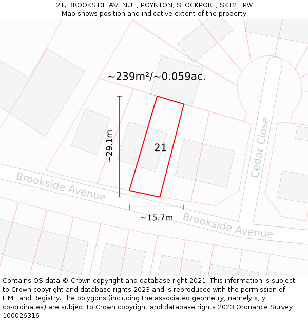 21, BROOKSIDE AVENUE, POYNTON, STOCKPORT, SK12 1PW: Plot and title map