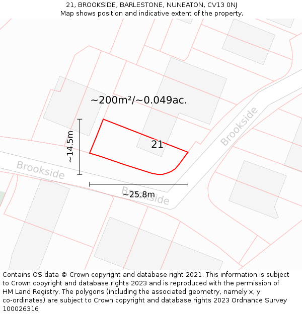 21, BROOKSIDE, BARLESTONE, NUNEATON, CV13 0NJ: Plot and title map