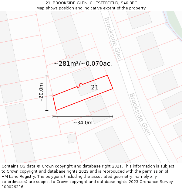 21, BROOKSIDE GLEN, CHESTERFIELD, S40 3PG: Plot and title map