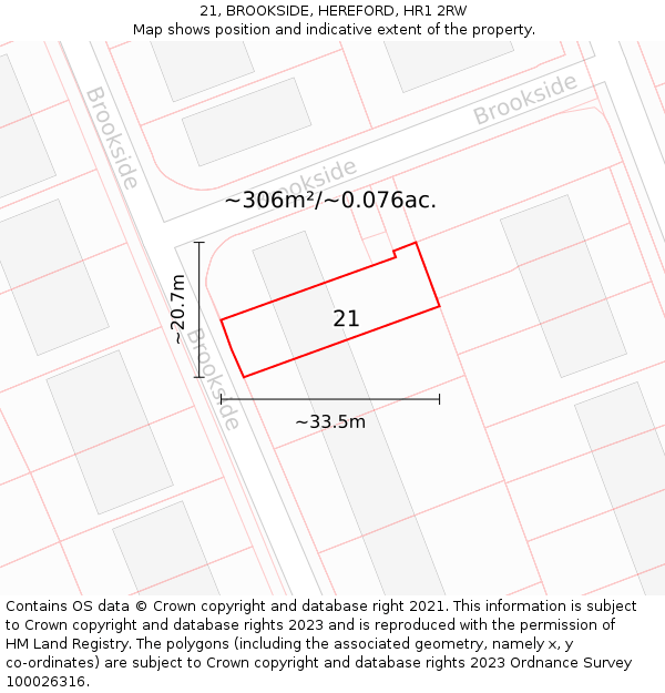 21, BROOKSIDE, HEREFORD, HR1 2RW: Plot and title map