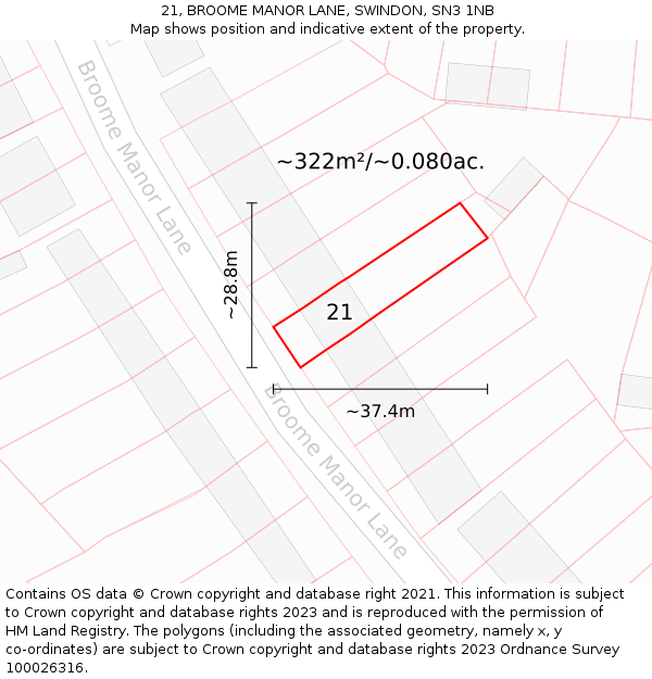 21, BROOME MANOR LANE, SWINDON, SN3 1NB: Plot and title map