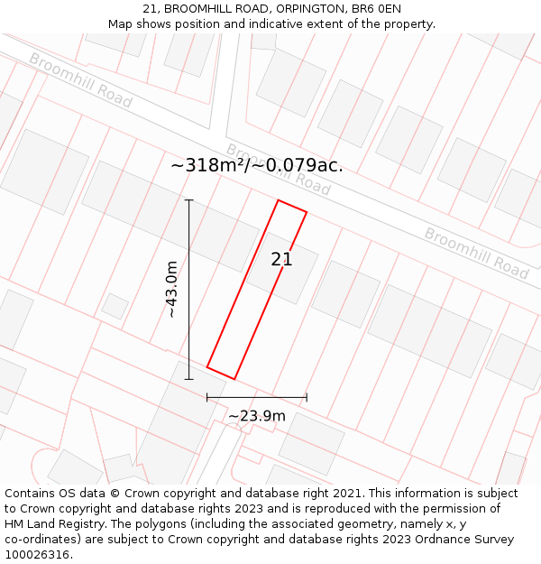 21, BROOMHILL ROAD, ORPINGTON, BR6 0EN: Plot and title map