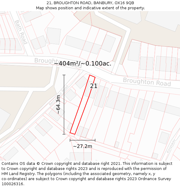 21, BROUGHTON ROAD, BANBURY, OX16 9QB: Plot and title map