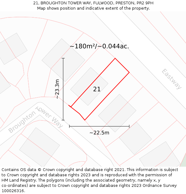 21, BROUGHTON TOWER WAY, FULWOOD, PRESTON, PR2 9PH: Plot and title map