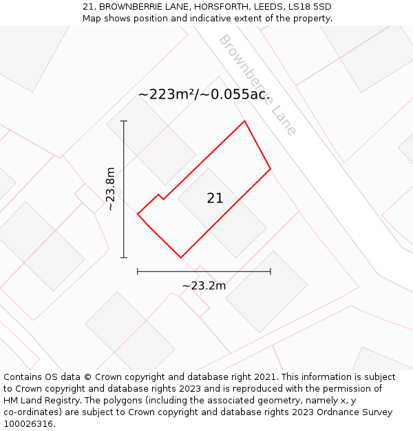 21, BROWNBERRIE LANE, HORSFORTH, LEEDS, LS18 5SD: Plot and title map