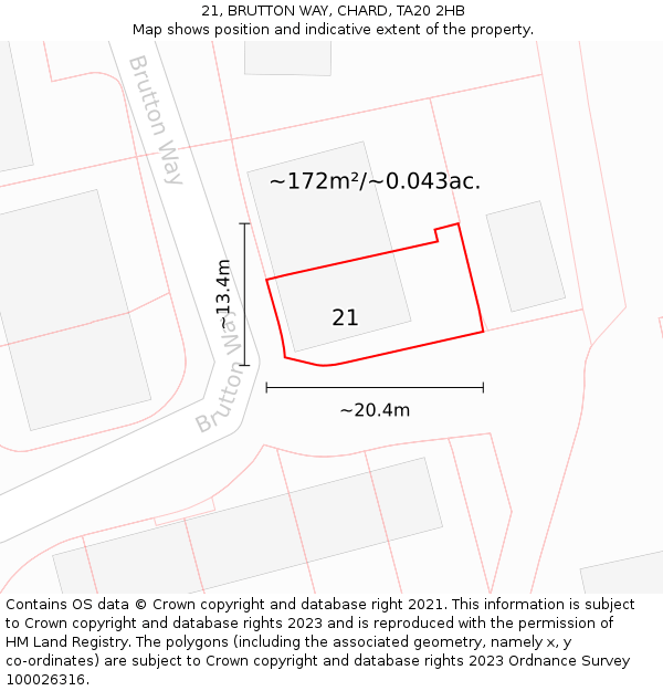 21, BRUTTON WAY, CHARD, TA20 2HB: Plot and title map
