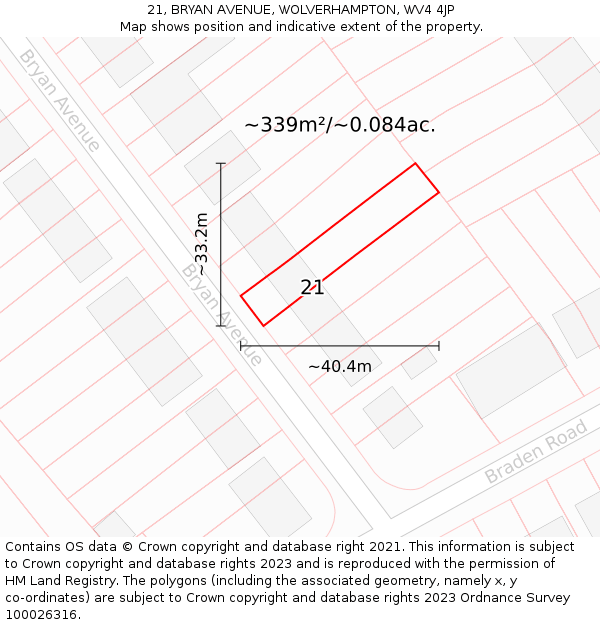 21, BRYAN AVENUE, WOLVERHAMPTON, WV4 4JP: Plot and title map