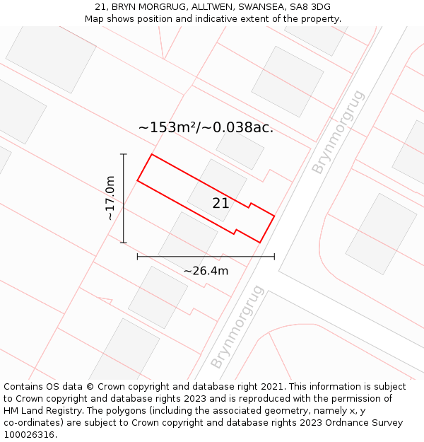 21, BRYN MORGRUG, ALLTWEN, SWANSEA, SA8 3DG: Plot and title map