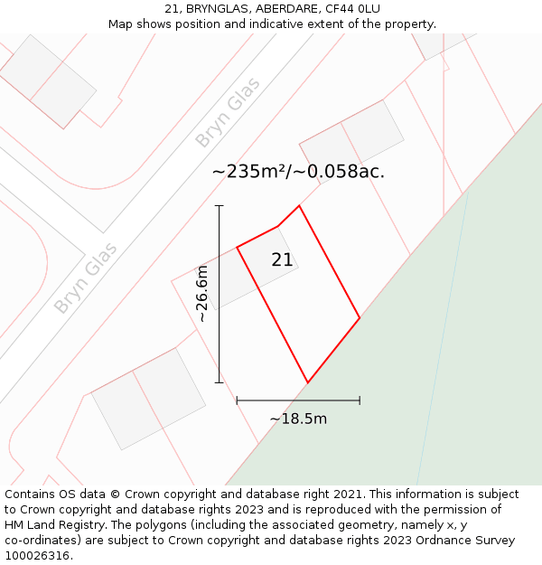 21, BRYNGLAS, ABERDARE, CF44 0LU: Plot and title map