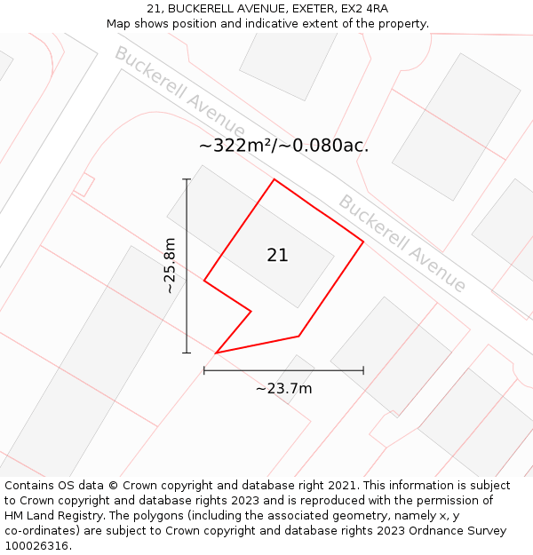 21, BUCKERELL AVENUE, EXETER, EX2 4RA: Plot and title map