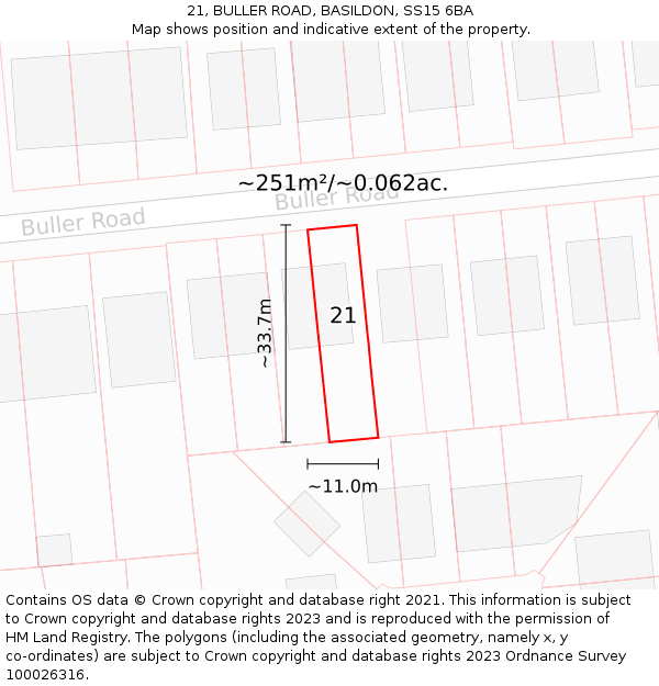 21, BULLER ROAD, BASILDON, SS15 6BA: Plot and title map