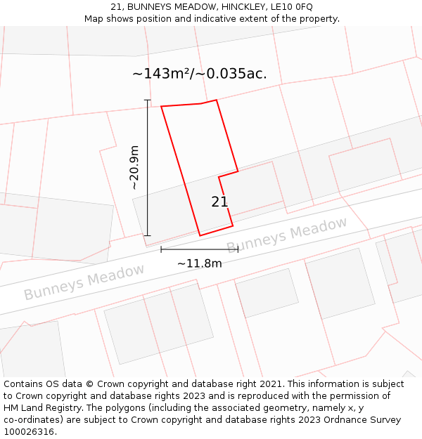 21, BUNNEYS MEADOW, HINCKLEY, LE10 0FQ: Plot and title map